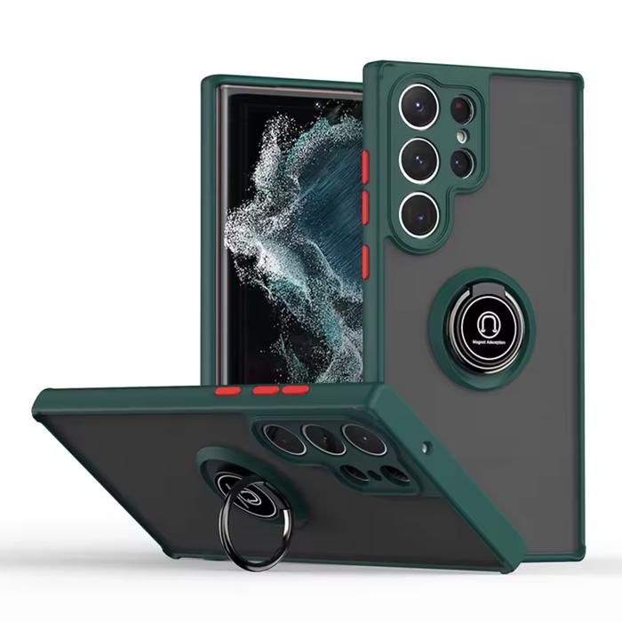 Coque pour Samsung Galaxy S24 Ultra 5G magnétique caoutchouc avec anneau de support (Vert)