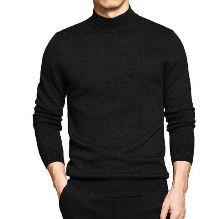 Pull Homme - Noir - Col Roulé - Manche Longue - Tendance - Confortable - Marjane Mall - Image 1