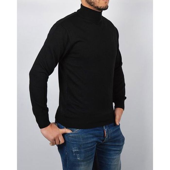 Pull Homme - Noir - Col Roulé - Manche Longue - Tendance - Confortable - Marjane Mall - Image 2