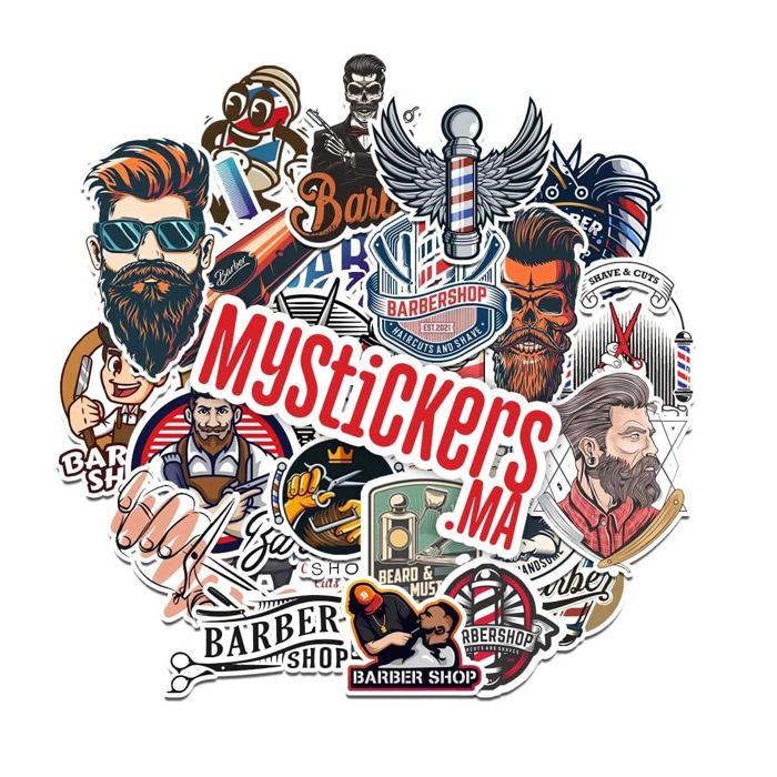 Stickers - Barber Shop - Pack de 25 - 3D - Imperméables - Couleurs éclatantes