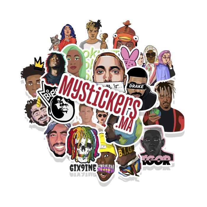 Stickers - Rappers - Pack de 21 - Vinyle - 3D - Couleurs éclatantes