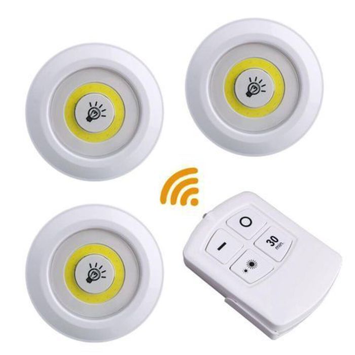 Kit De 3 Spots Ampoules Lampes Light Led Sans Fil Avec Télécommande Éclairage Ajustable