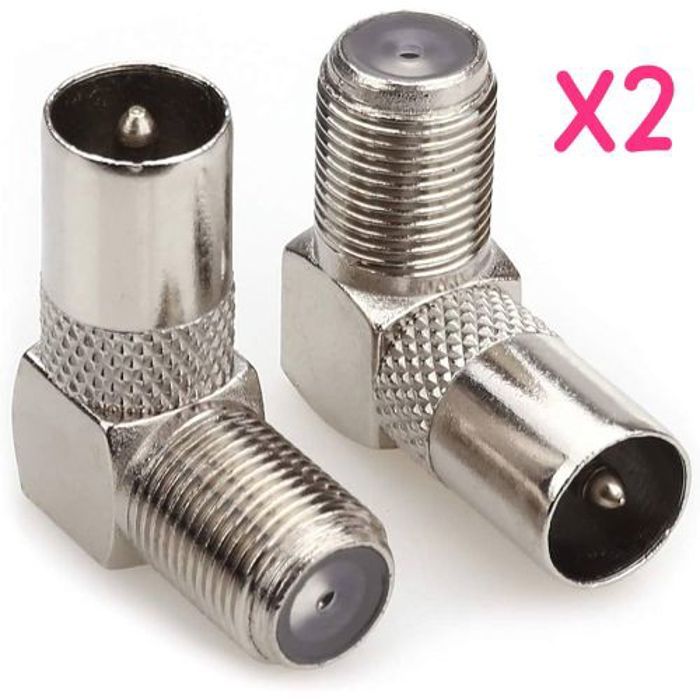 2 Prise D'Antenne Tv Mâle Coaxiale Vers Prise Rg6 F Adaptateur Angle 90