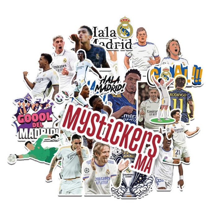Stickers - Real Madrid - Pack de 23 - 3D - Imperméables - Couleurs éclatantes - Papier