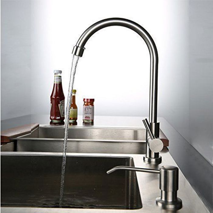 Robinet De Cuisine En Acier Inoxydable - Poignée Unique, Lavabo Évier
