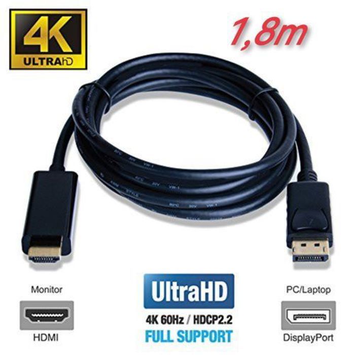 Cable Hdmi To Displayport Adapter Dp Male To Hdmi Male Converter-1,8m
