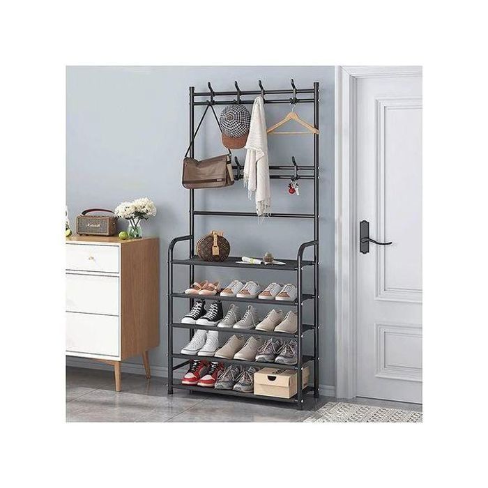 Porte-vêtements meuble d'entrée et étagère à chaussures en métal à 5 niveaux 172x29.5x80 CM