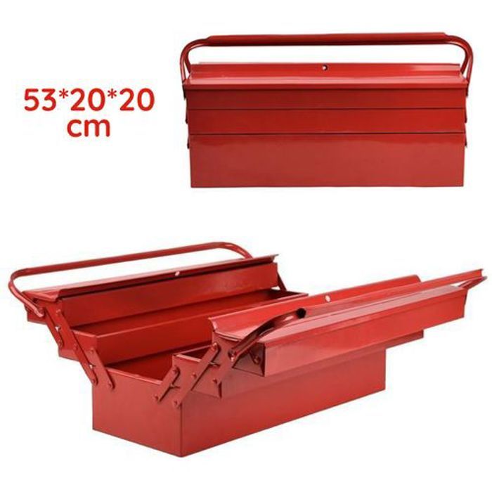 Boîte à outils métallique 5 compartiments Rouge - 53 cm