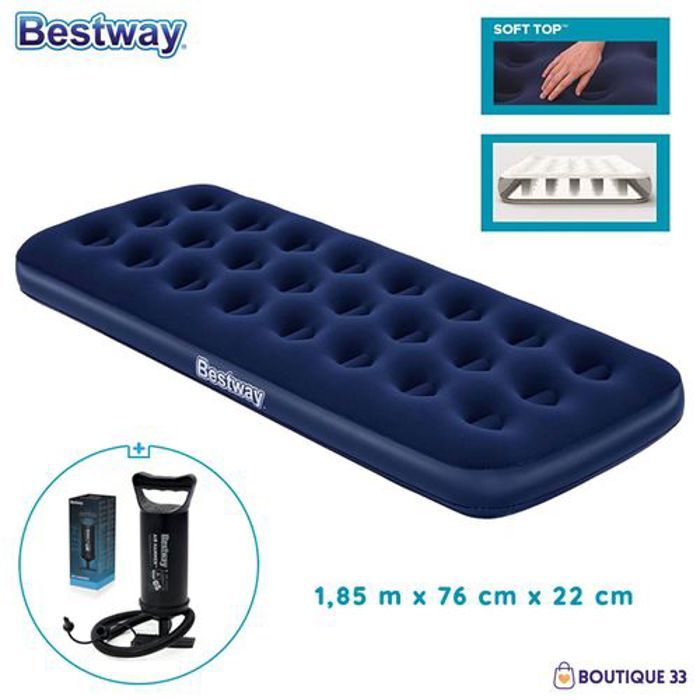Bestway Matelas Gonflable 1 place 1,85 m x 76 cm + Gonfleur