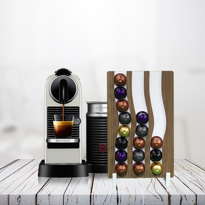 Porte-capsules Nespresso - Marron & Blanc - Capacité 24