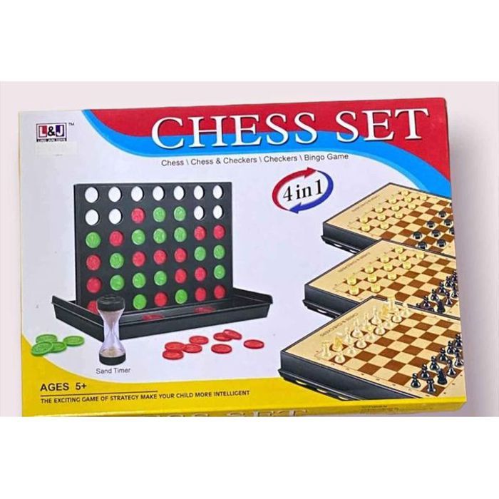 Coffret 4 Jeux en 1 - Puissance 4, Dames, Echecs, Echecs-Dames