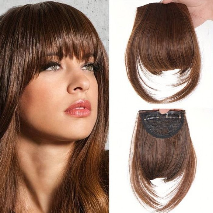 Frange à clips - Marron - Adaptable - Coiffable - Pour femmes adultes