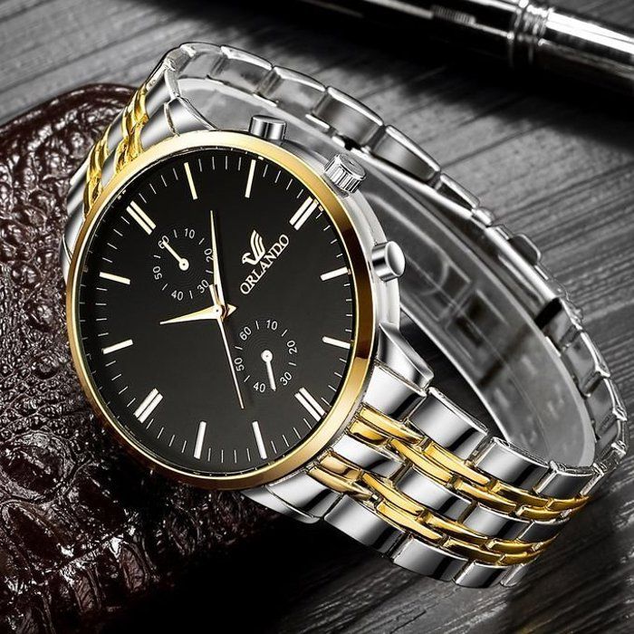 Montre - Orlando - Quartz - Acier inoxydable - Grand cadran - Élégance pour homme