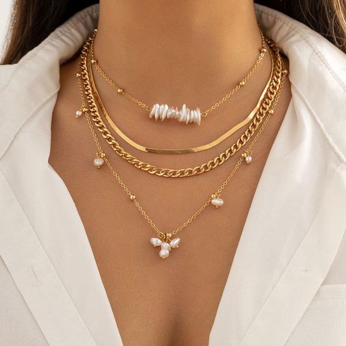 Collier Ras du Cou Vintage Irrégulier avec Pendentif Perle pour Femme, 4 Pièces/Ensemble, Patients de Mariage, Goth, pio, Salle, JON