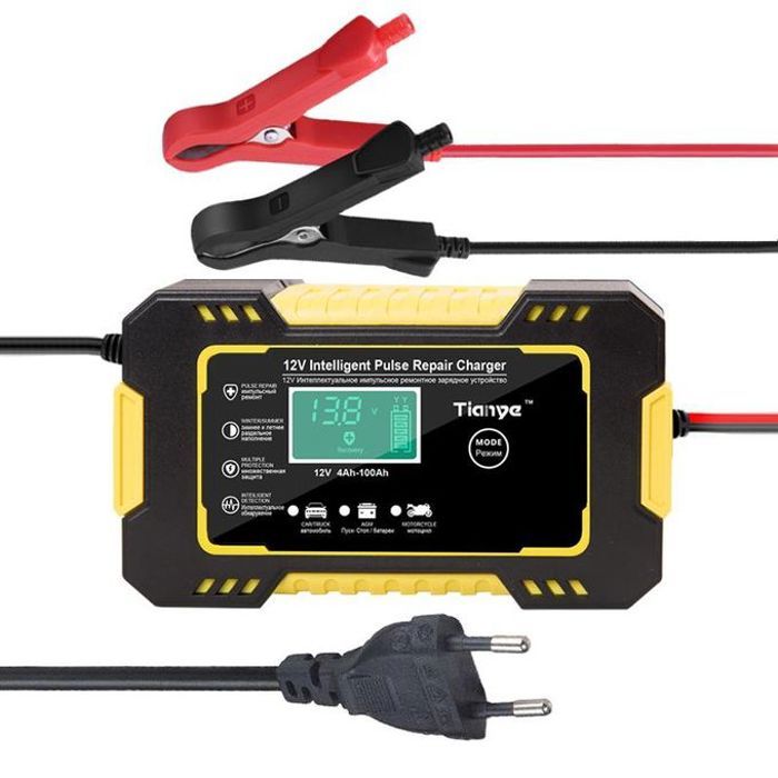 Chargeur de batterie de voiture entièrement automatique, écran LCD,réparation d'impulsions intelligente de moto,eau sèche,batterie a