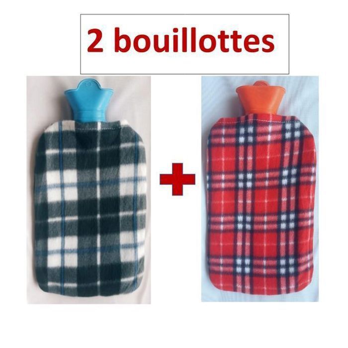 Lot de 2 bouillottes d’eau chaude 2 L avec housse – Couleur aléatoire