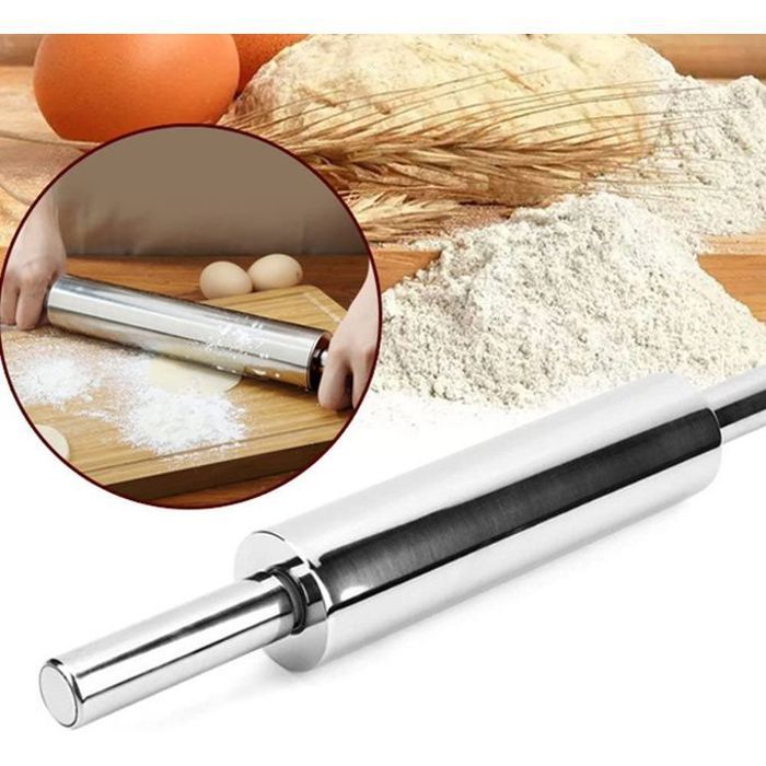 Rouleau à pâte, Rouleau à pâtisserie en acier inoxydable, Anti Adhésif.