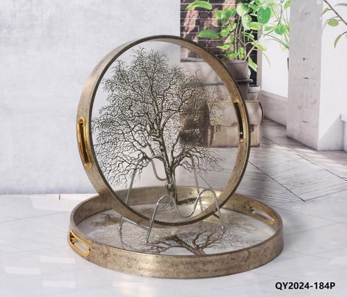 Plateaux de service - Noname - 2 Plateaux - Bois et Plexiglas - Rond - 30 x 2 cm