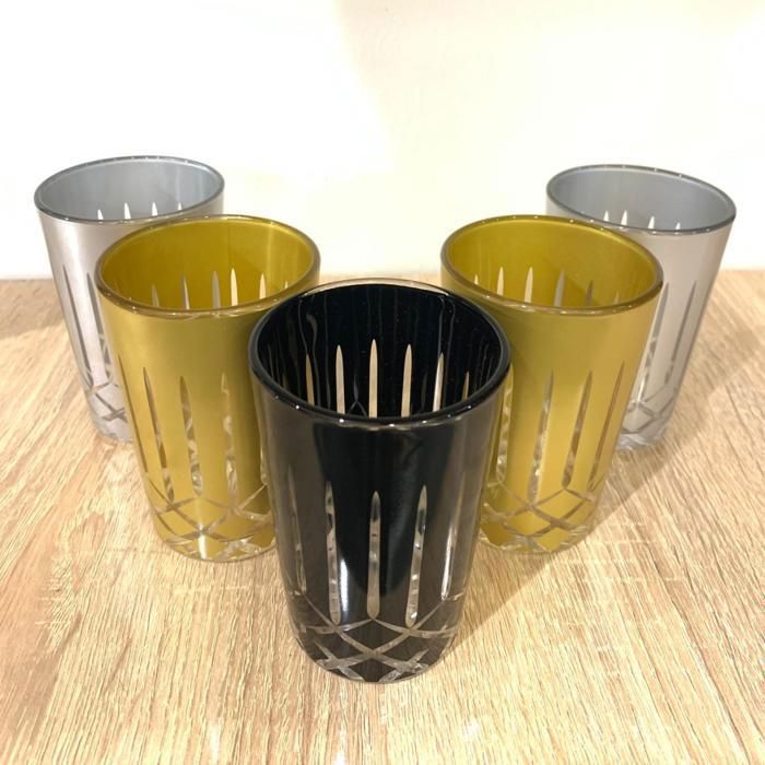 Set de 12 verres à thé Beldi artisanal marocain multicolore-Doré