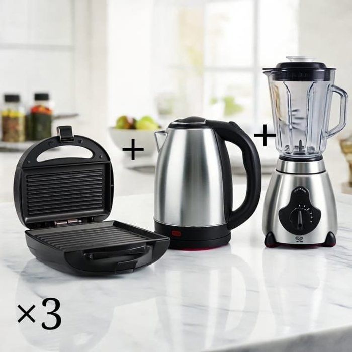 Pack Électroménager 3 pièces - AYA HOME - Machine à Panini 2 Tranches - Blender 1.5L - Bouilloire 2L - couleurs aléatoires
