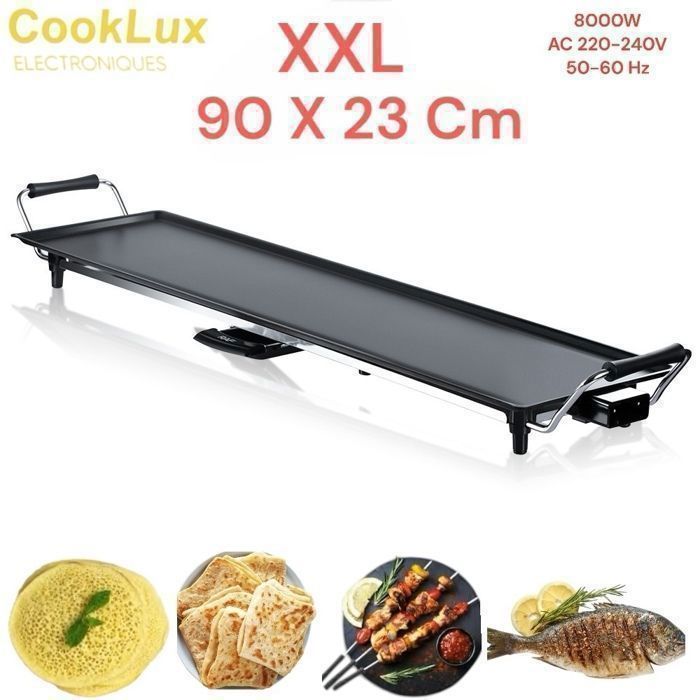 CookLux Plancha - Grill avec Surface Antiadhésive Taille XXL - 90x23cm - 8000W Poêle à frire électrique antiarina, gril, plaque