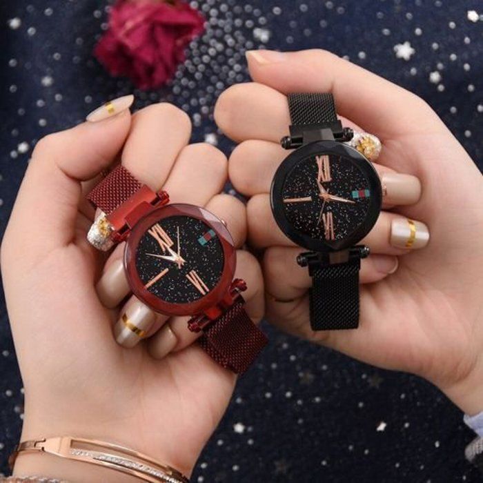 Montre Magnétique pour Femmes – Modèle Noir et Rouge, Élégance et Luxe