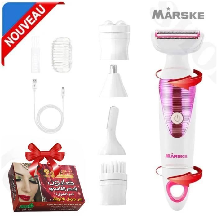 MARSKE Rasoirs électriques 5 en 1 pour femme, rasoir électrique pour nettoyage du visage et masseur,