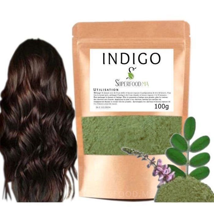 Indigo Poudre 100% naturel henné coloration capillaire végétale - Brun foncé - 100g