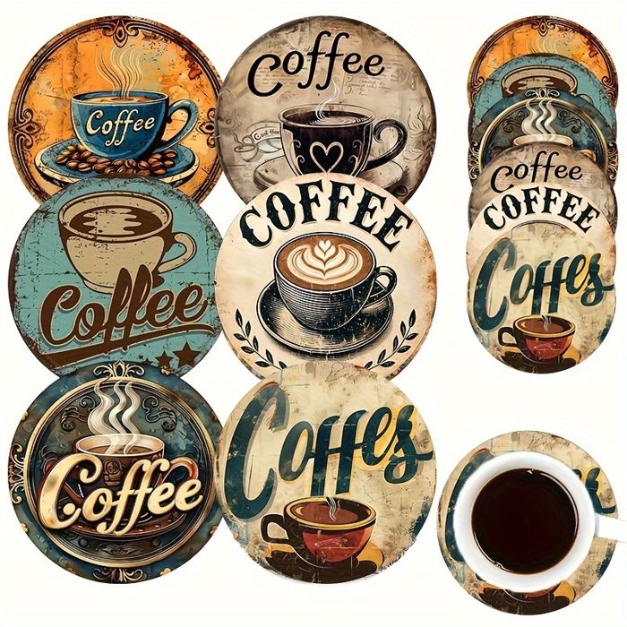 Lot de 6 sous-verres en bois sur le thème du café - Tapis résistants à la chaleur pour boissons, adaptés à la maison, aux cafés, à