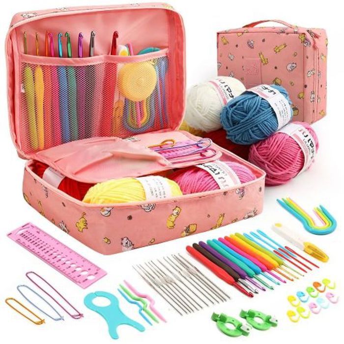 Kit de Crochet - Ensemble d'Outils de Tricot - Multicolore - Sac de Transport - Marque-Couts - Facile à Utiliser