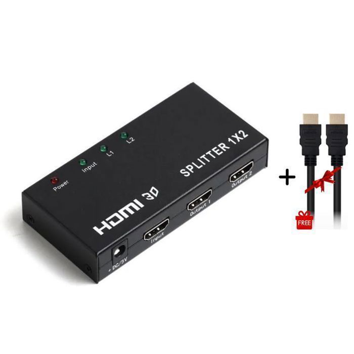 HDMI Splitter 1 in 2 Out – Prise en charge de 1080p, HDCP, HDR – Compatible avec TV, HDTV, Laptop, PS5/4/3, Switch, Xbox, DVD + Câbl