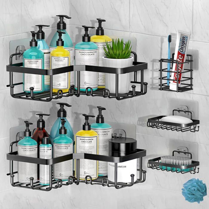 Organisateur de douche - Pack de 5 - Grande capacité - Adhésif renforcé - Acier inoxydable