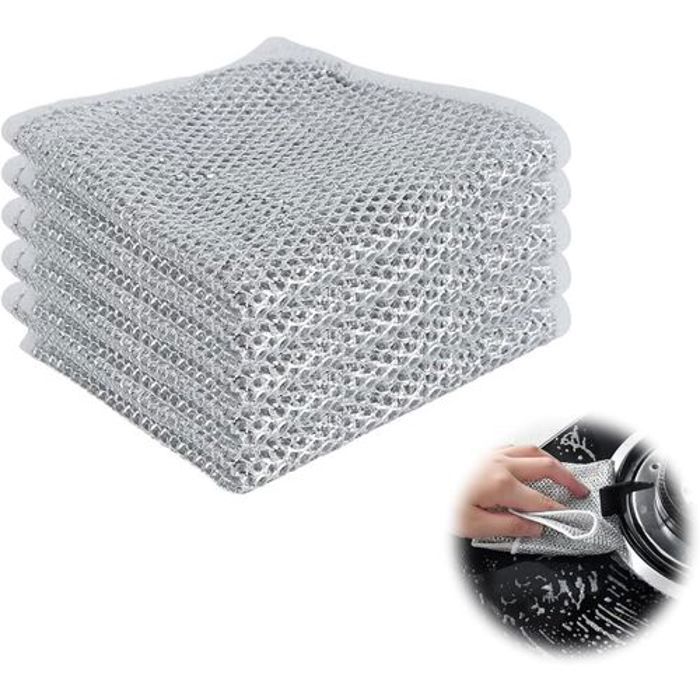 Pack de 5 Chiffons à vaisselle en fil métallique polyvalents pour humides et secs