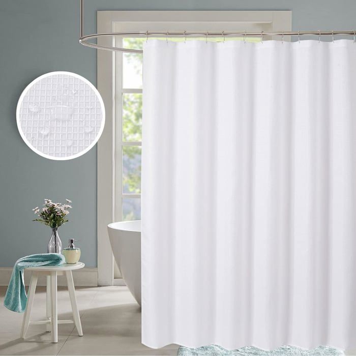 Rideau de douche 100%polyester,180/180 cm, avec 16 rings. blanc
