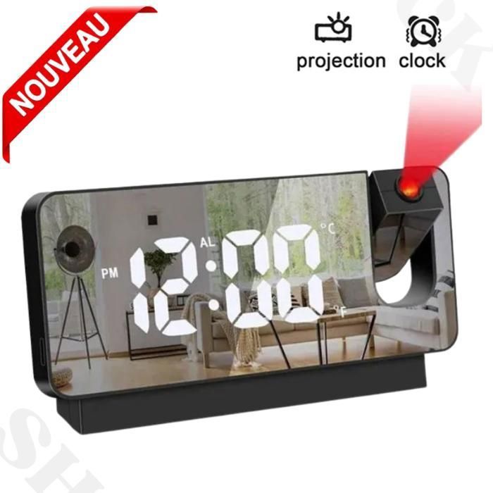 Réveil Miroir Numérique à Projection Intelligente Avec Chargeur USB LED miroir