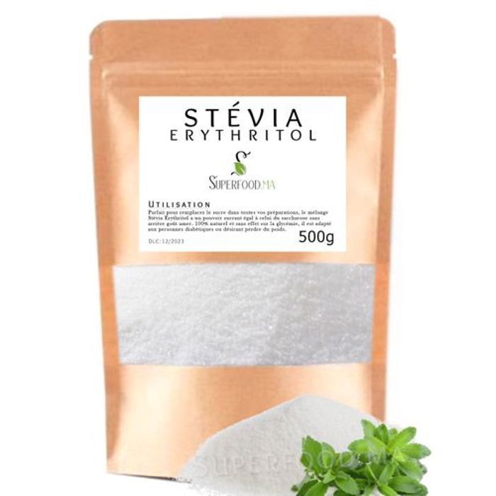 STEVIA ERYTHRITOL POUDRE 100% NATUREL. 0 CALORIE. CONVIENT REGIME IG BAS / DIABETIQUE - 500g