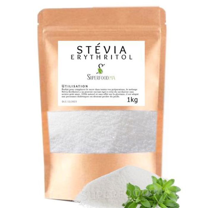 STEVIA ERYTHRITOL POUDRE 100% NATUREL - 0 CALORIE - CONVIENT REGIME IG BAS / DIABETIQUE - 1kg
