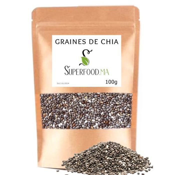 GRAINES DE CHIA. MINCEUR, COUPE FAIM, TRANSIT, OMEGA 3, PREBIOTIQUE - 100g
