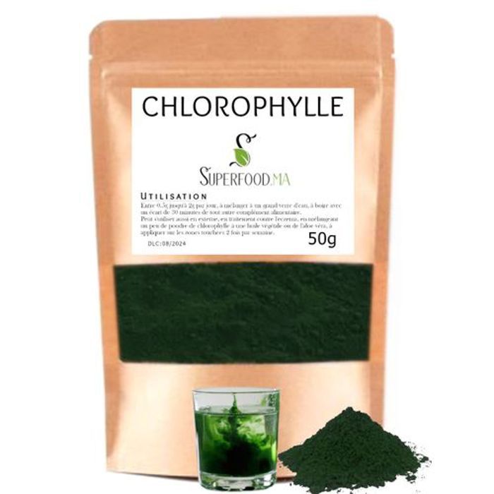 CHLOROPHYLLE EN POUDRE - DETOX, DEODORANT INTERNE, RICHE EN FER - 50g