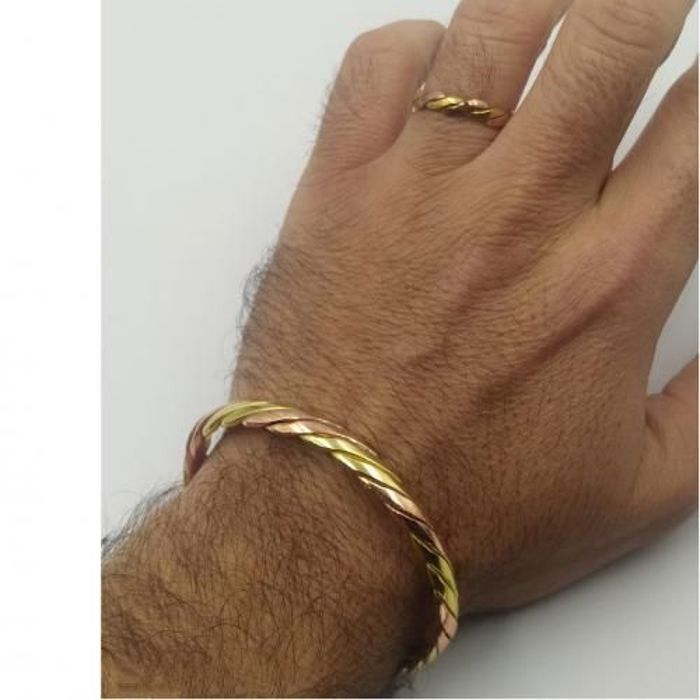 Bracelet - Cuivre - Torsadé - Anti-rhumatisme - Mixte - 1 bracelet et 1 bague