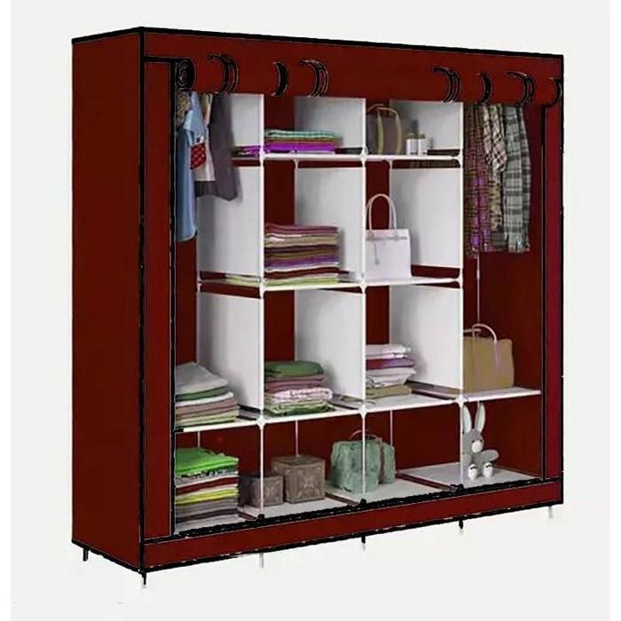 Grande Armoire Penderie pliable à 4 portes 12 étagères