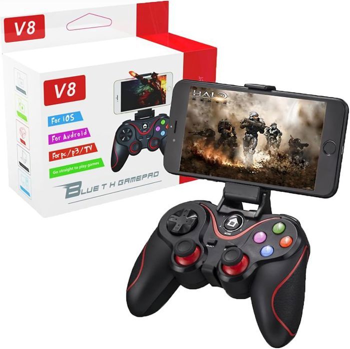 Manette de jeu sans fil V8 pour Windows 7/8/10 PC/iPhone/Android/PS3, manette de jeu USB Bluetooth à double choc