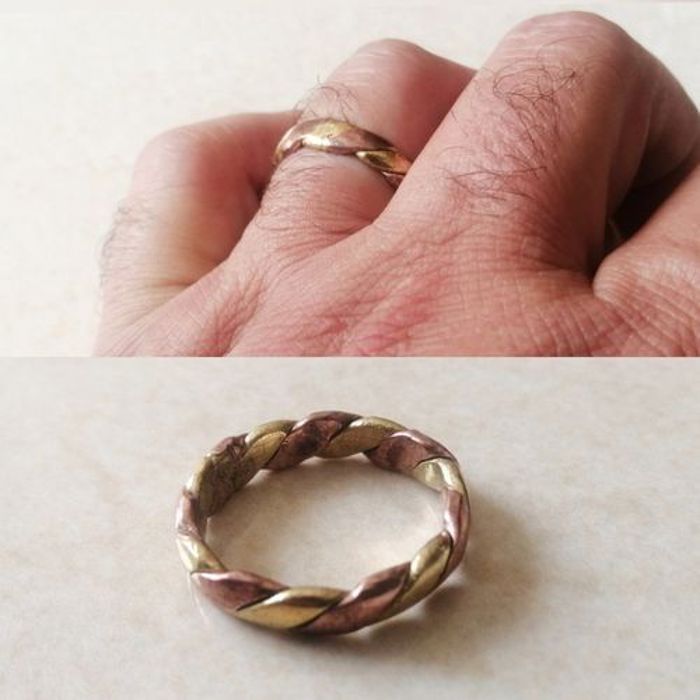 Bague en Cuivre - Artisanat Marocain - Double Anneau - Jaune et Rouge - Pour Homme - Santé