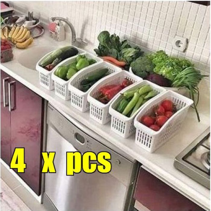 Paniers de rangement - Non spécifié - Lot de 4 - Plastique - Réglable - Tiroir rétractable