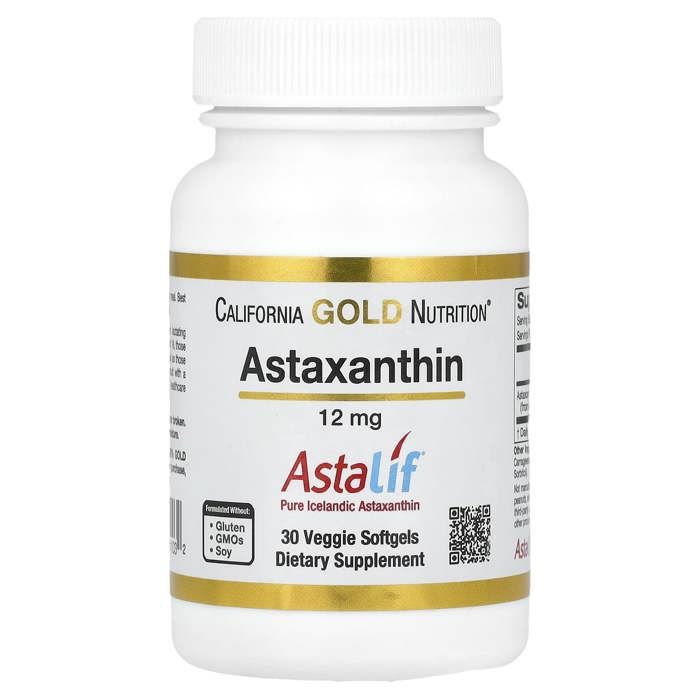 AstaLif, Astaxanthine pure d'Islande, 12 mg, 30 capsules végétariennes à enveloppe molle