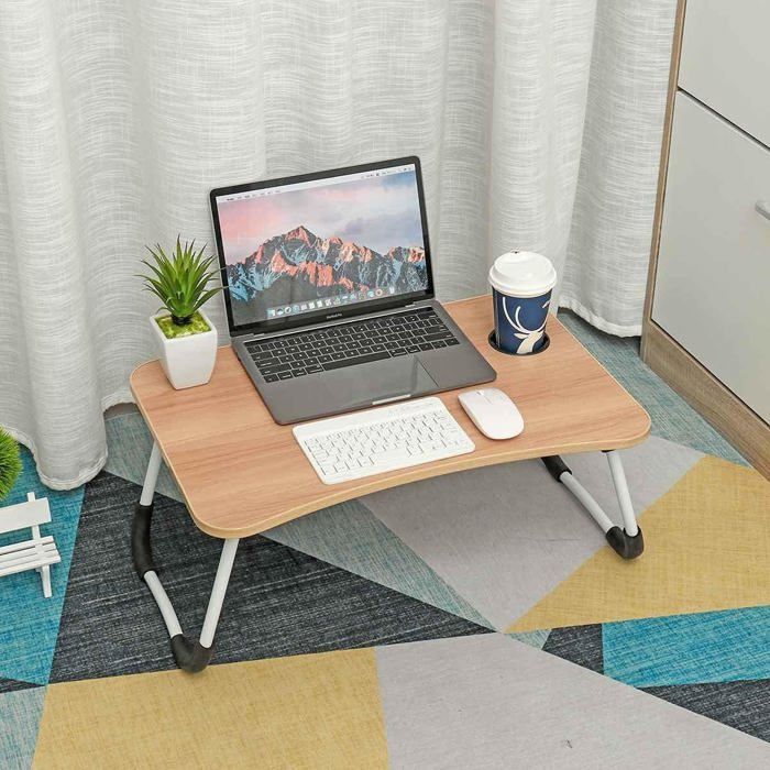 Table de Lit Portable et pliable pour ordinateur portable Beige .