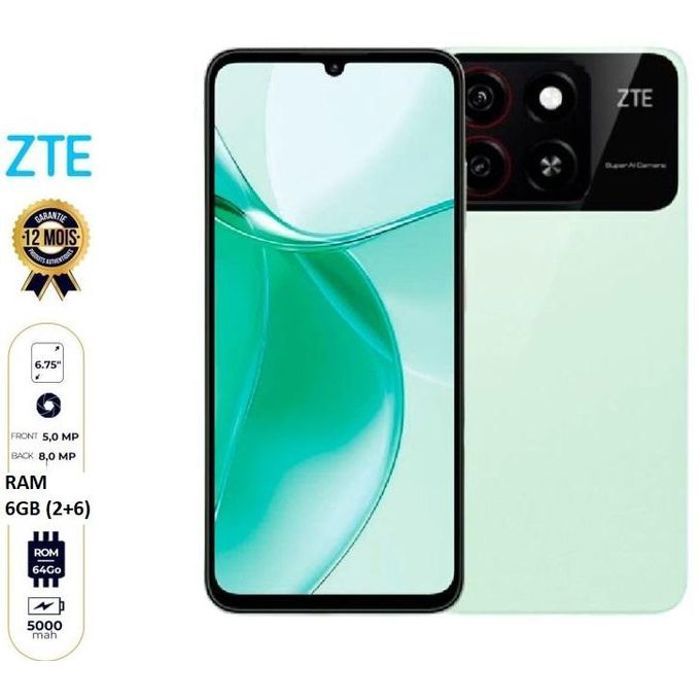 ZTE Smartphone gsm 4G Blade A35 - 64GB -RAM 6GB (2+4) - 6.75" - 8MP/5MP-Dual Nano SIM-5000mAh-clover green