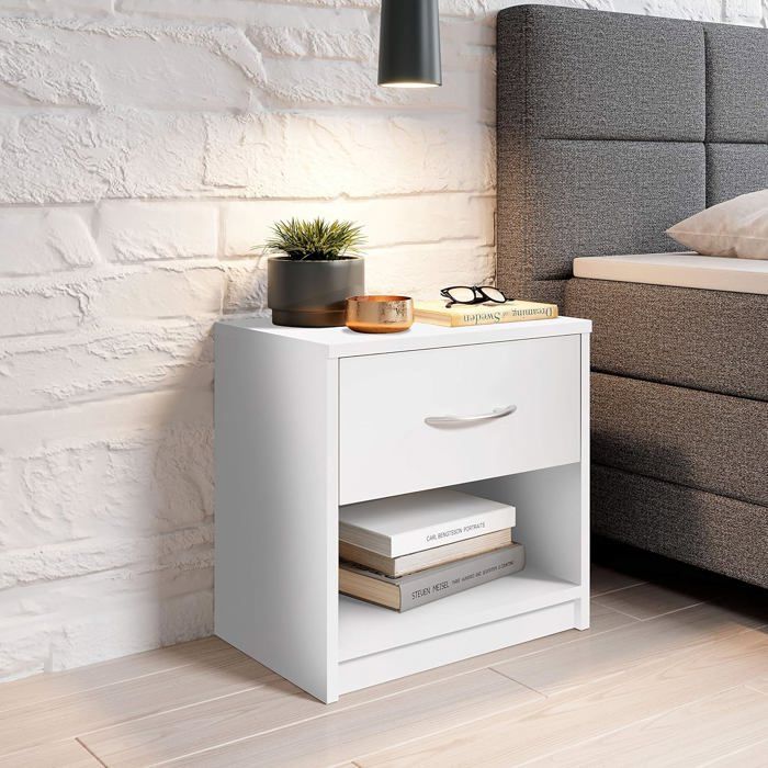 Table de Chevet - TWINS DECOR - Blanc - 1 Tiroir - Bois Massif - Élégance Chic