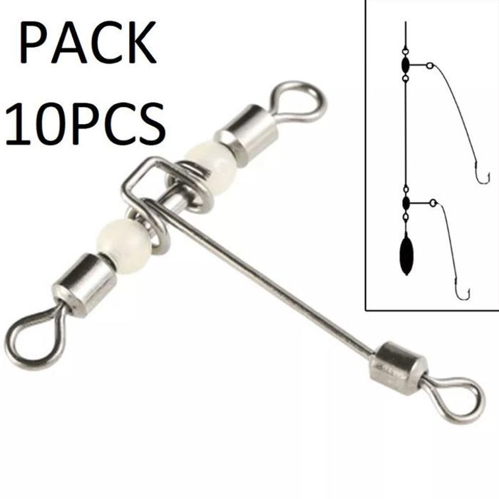 Lot de 10pcs connecteur de pêche en forme de T, lumineux à 3 voies, avec perles, Accessoires de pêche