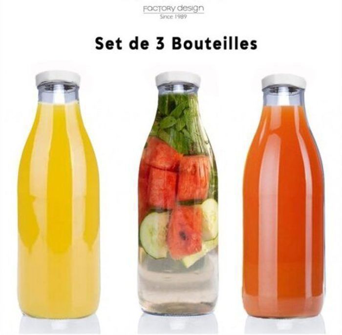 Set de Bouteilles en verre - Non spécifié - 1L - Hauteur 26 cm - 3 pièces - Étanchéité renforcée